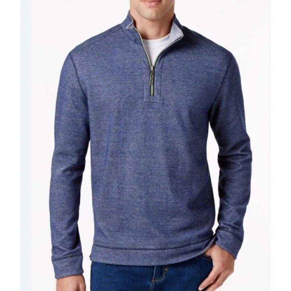 Tommy Bahama blue heathered Reversible 1/4 Zip Sweater MENS XL